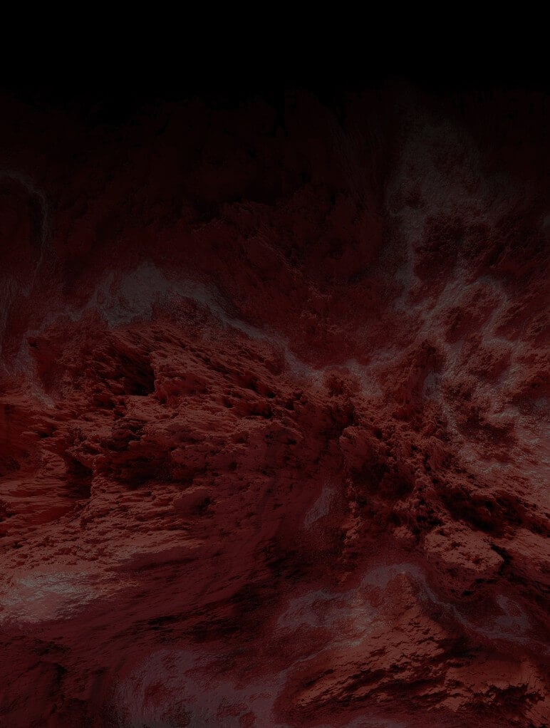 A dramatic, dark red abstract texture depicting turbulent, cloud-like formations. The image gives an impression of depth and motion, resembling a stormy sky or a chaotic landscape.